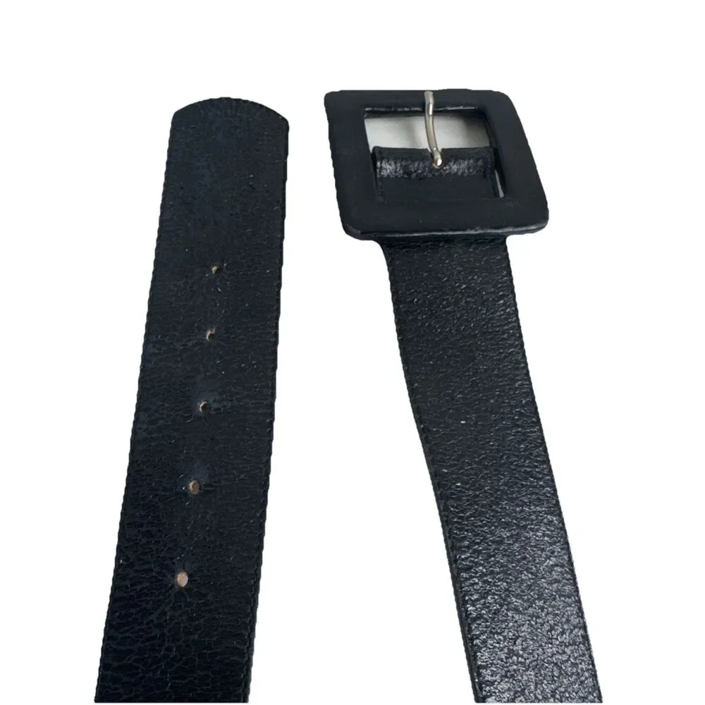 Leatherock Women’s Wide Black Genuine Leather Belt Black Buckle Size L34 M
